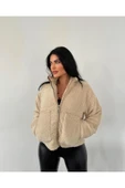 Kadın Premium Tasarım Fermuarlı Peluş Mont, Yumuşak Kumaş Astarlı Kaban - 7
