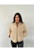 Kadın Premium Tasarım Fermuarlı Peluş Mont, Yumuşak Kumaş Astarlı Kaban - 1