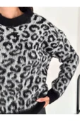 Leopar Desen Bisiklet Yaka Kazak, Yumoş  Sakallı Triko Tesettür Kazak - 8