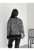 Leopar Desen Bisiklet Yaka Kazak, Yumoş  Sakallı Triko Tesettür Kazak - 5