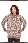 Leopar Desen Bisiklet Yaka Kazak, Yumoş  Sakallı Triko Tesettür Kazak - 2