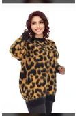 Leopar Desen Bisiklet Yaka Kazak, Yumoş  Sakallı Triko Tesettür Kazak - 1