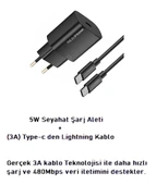 Realpower 25W Seyahat Şarj Aleti  Type-C + (3A) Type-c den Lightning Kablo - 1