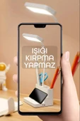 Şarjlı Masa Lambası - 3 Renk Dokunmatik Telefon Standlı 400 Lümen USB Şarjlı Göz Yormayan Işık - 8