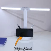 Çift Kanat Masa Lambası Şarjlı 15W Telefon Tutucu 3 Renk Dokunmatik Işık Kademeli Gece Çalışma Işığı thumbnail 8