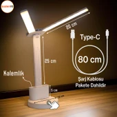 Çift Kanat Masa Lambası Şarjlı 15W Telefon Tutucu 3 Renk Dokunmatik Işık Kademeli Gece Çalışma Işığı thumbnail 4