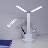 Çift Kanat Masa Lambası Şarjlı 15W Telefon Tutucu 3 Renk Dokunmatik Işık Kademeli Gece Çalışma Işığı thumbnail 7