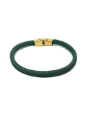 JTSS25DEB1500 SAÇ ÖRGÜ ÇELİK KAPAMA YEŞİL JANTİ DERİ BİLEKLİK thumbnail 1