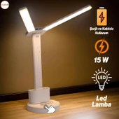 Çift Kanat Masa Lambası Şarjlı 15W Telefon Tutucu 3 Renk Dokunmatik Işık Kademeli Gece Çalışma Işığı thumbnail 1