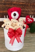 SOLE Premium Özel Kutusunda Kırmızı Ayıcık ve  Ekru Peluş Ayıcık Buketi, Sevgiliye, Doğum Gününe Hediye thumbnail 2