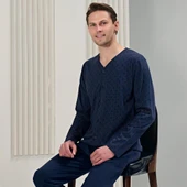 Over Sleep 1705 Erkek Süprem Uzun Kol Büyük Beden Pijama Takım - 1