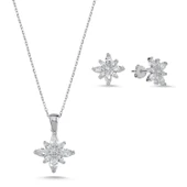 Silverella Gümüş 925 Ayar Lotus Çiçeği Mekik Zirkon Taşlı Set SE2025S98911 - 3