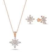 Silverella Gümüş 925 Ayar Lotus Çiçeği Mekik Zirkon Taşlı Set SE2025S98911 - 1