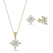 Silverella Gümüş 925 Ayar Lotus Çiçeği Mekik Zirkon Taşlı Set SE2025S98911 - 2