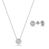 Silverella Gümüş 925 Ayar Halo Tektaş Zirkon Taşlı Set SE2025S88079 - 1