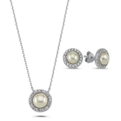 Silverella Gümüş 925 Ayar İnci & Zirkon Taşlı Halo Set SE2025S92965 - 1