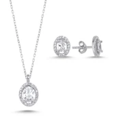 Silverella Gümüş 925 Ayar Oval Zirkon Taşlı Halo Tektaş Set SE2025S102497 - 3