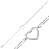 Silverella Gümüş 925 Ayar Kalp Zirkon Taşlı Çift Sıra Zincir Bileklik SE2025B96760 thumbnail 1