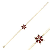 Silverella Gümüş 925 Ayar Lotus Çiçeği Garnet Zirkon Taşlı Bileklik SE2025B102360 - 3