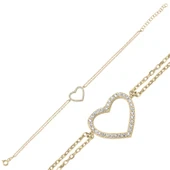 Silverella Gümüş 925 Ayar Kalp Zirkon Taşlı Çift Sıra Zincir Bileklik SE2025B96760 thumbnail 2