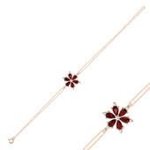 Silverella Gümüş 925 Ayar Lotus Çiçeği Garnet Zirkon Taşlı Bileklik SE2025B102360 - 2