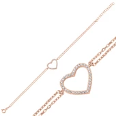 Silverella Gümüş 925 Ayar Kalp Zirkon Taşlı Çift Sıra Zincir Bileklik SE2025B96760 thumbnail 3