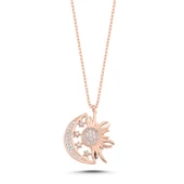 Silverella Gümüş 925 Ayar Ay Yıldız & Güneş Zirkon Taşlı Kolye SE2025N106160 thumbnail 3