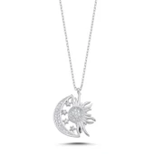Silverella Gümüş 925 Ayar Ay Yıldız & Güneş Zirkon Taşlı Kolye SE2025N106160 thumbnail 1