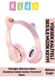 Gürültü Engelleyen Kız Erkek Çocuk Kedi Kulaklı Işıklı Mikrofonlu Kablosuz Bluetooth Kedili Kulaklık - 1