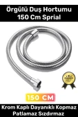 Premium Krom Kopmaz Patlamaz Sızdırmaz Bükülme Dayanıklı Bağlantı Örgülü 150 Cm Sprial Duş Hortumu - 1