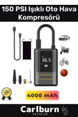 Premium Kablosuz Oto Araç Mini 4000mAh Powerbank 150 PSI Işıklı Aydınlatmalı Oto Hava Kompresörü - 1