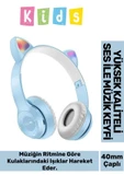 Gürültü Engelleyen Kız Erkek Çocuk Kedi Kulaklı Işıklı Mikrofonlu Kablosuz Bluetooth Kedili Kulaklık - 1