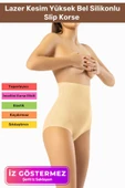 İz Göstermeyen Göbek Sıkılaştırıcı Popo Toparlayıcı Lazer Kesim Yüksek Bel Silikonlu Slip Korse Flex - 1