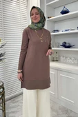 Gonca Taşlı Triko Tunik Sütlü Kahve - 5