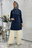 Gonca Taşlı Triko Tunik İndigo - 1