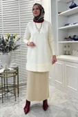 Gonca Taşlı Triko Tunik Ekru - 1