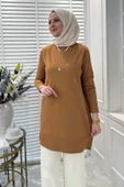 Gonca Taşlı Triko Tunik Camel - 6