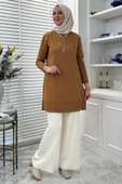 Gonca Taşlı Triko Tunik Camel - 5