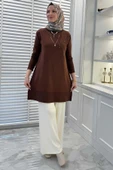 Gonca Taşlı Triko Tunik Kahve - 1