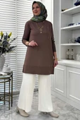 Gonca Taşlı Triko Tunik Sütlü Kahve - 3