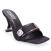 Dagoster DZA07-1136804 Siyah Saten Klasik Topuklu Kadın Terlik - 1