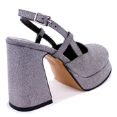 Dagoster DZA07-337560 Platin Simli  Platform Topuklu Kadın Ayakkabı - 4