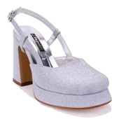 Dagoster DZA07-337560 Gümüş Simli Platform Topuklu Kadın Ayakkabı - 1