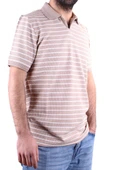 Dagoster DMG23-231237 Bej Beyaz Günlük Çizgili Polo Yaka Erkek Tişört - 1