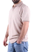 Dagoster DMG23-231237 Bej Beyaz Günlük Çizgili Polo Yaka Erkek Tişört - 3