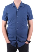 Dagoster DMG23-118381 İndigo Örme Apaj Yaka Dar Kalıp Kısa Kol Erkek Gömlek - 2