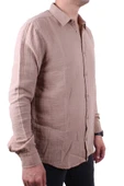 Dagoster DMG23-121362 Toprak Günlük Müslin Normal Kalıp Uzun Kol Erkek Gömlek - 1