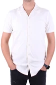 Dagoster DMG23-118381 Beyaz Örme Apaj Yaka Dar Kalıp Kısa Kol Erkek Gömlek - 2