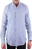 Twister 1905 Lacivert Çizgili Uzun Kol Günlük Pamuk Karışımlı Keten Erkek Gömlek - 2