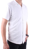 Dagoster DMG23-199598 Ekru Ottoman Örme Apaj Yaka Oversize Kalıp Kısa Kol Erkek Gömlek - 1